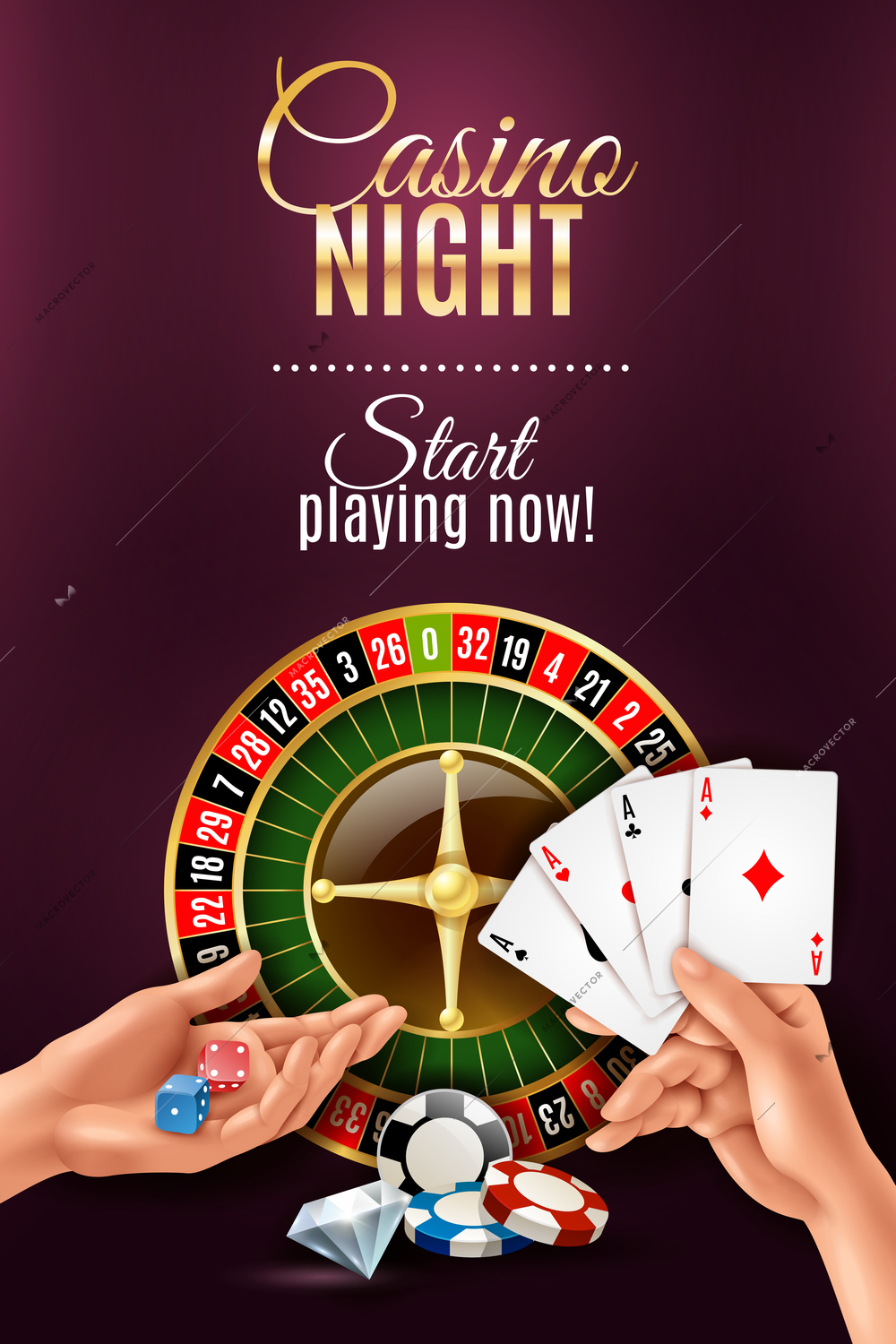 Realistic poster with casino gambling hand games vector illustration