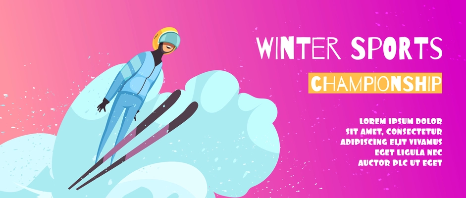 Winter extreme sports championship poster with jumping symbols flat vector illustration