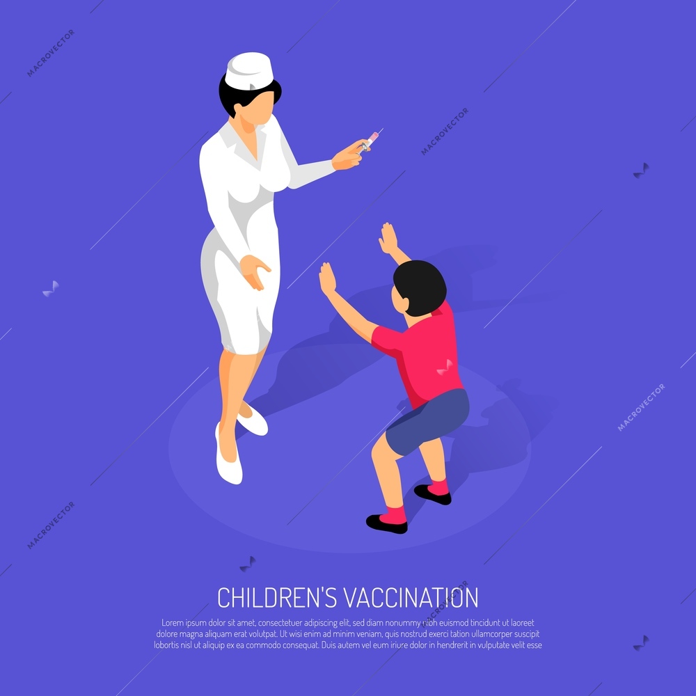 Isometric vaccination concept with female doctor and child patient vector illustration