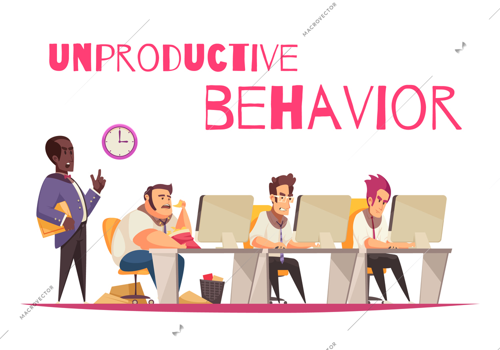 Unproductive behavior concept with overeating and gluttony symbols flat vector illustration