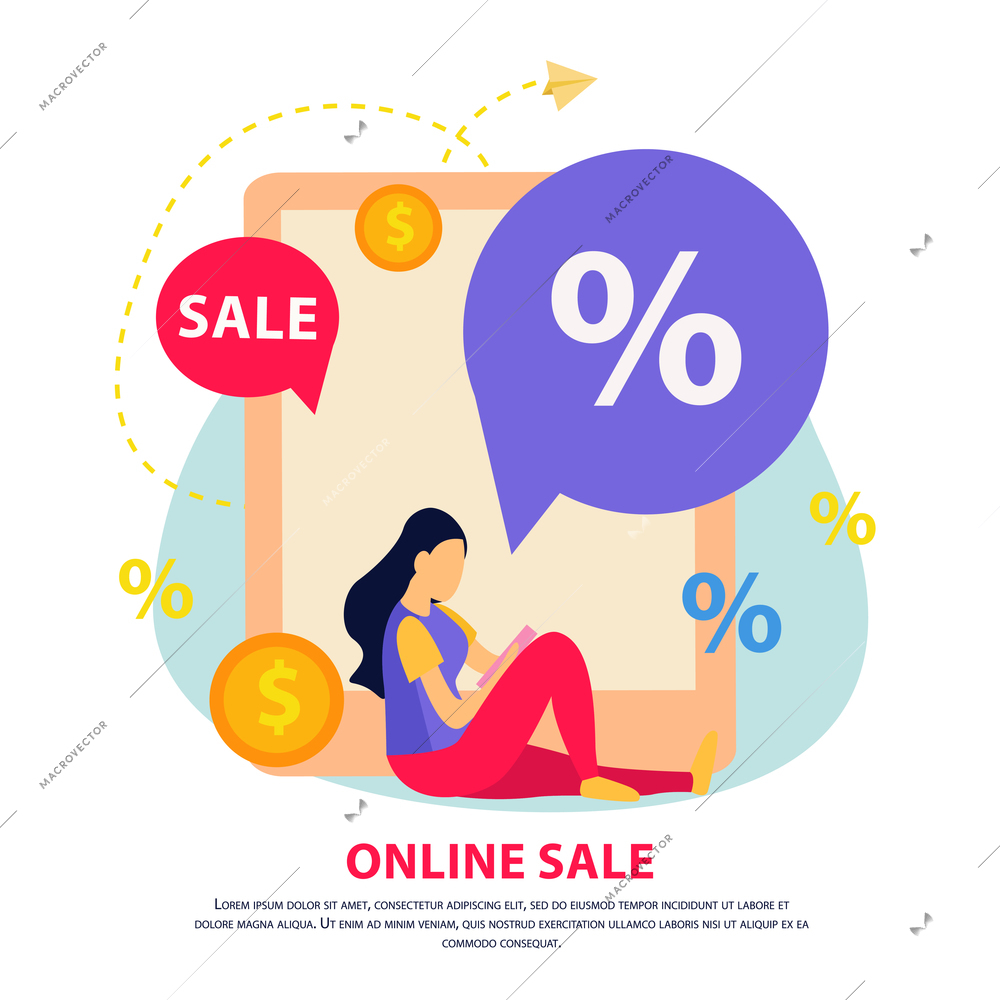 Great sale flat brochure with online sale headline different elements on theme vector illustration