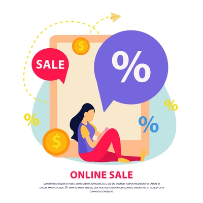 Great sale flat brochure with online sale headline different elements on theme vector illustration