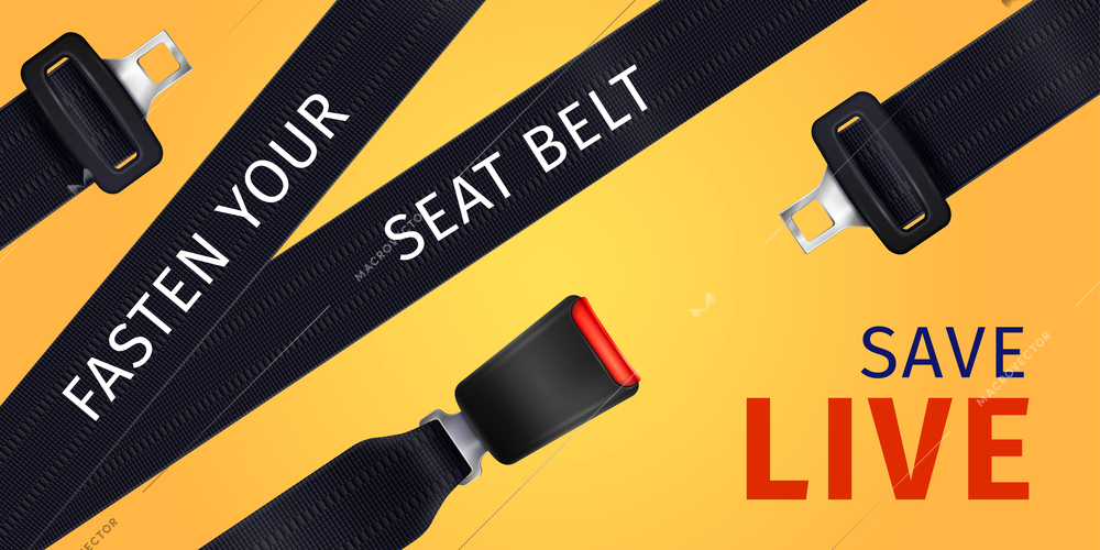 Realistic passenger seat belt poster of social advertising on yellow background vector illustration