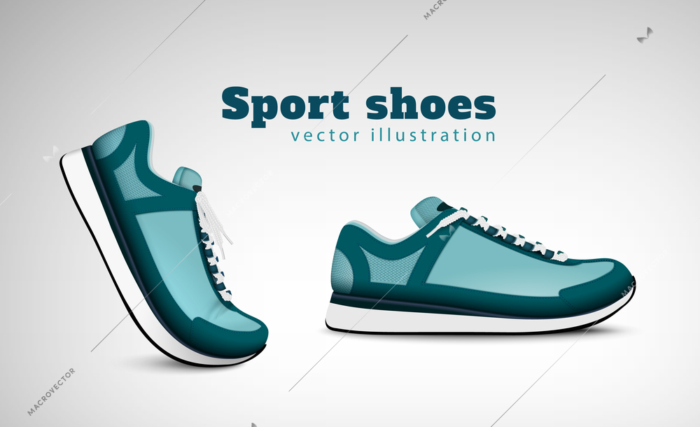 Sport training running tennis shoes  advertising realistic composition with pair trendy comfortable everyday wear sneakers vector illustration