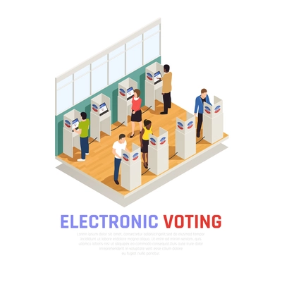 Elections and voting isometric composition with electronic elections symbols vector illustration