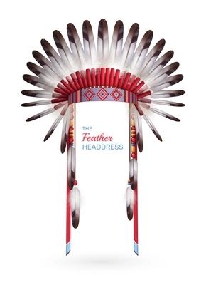 Traditional indian embroidered headdress of native american made with feathers isolated on white background realistic vector illustration