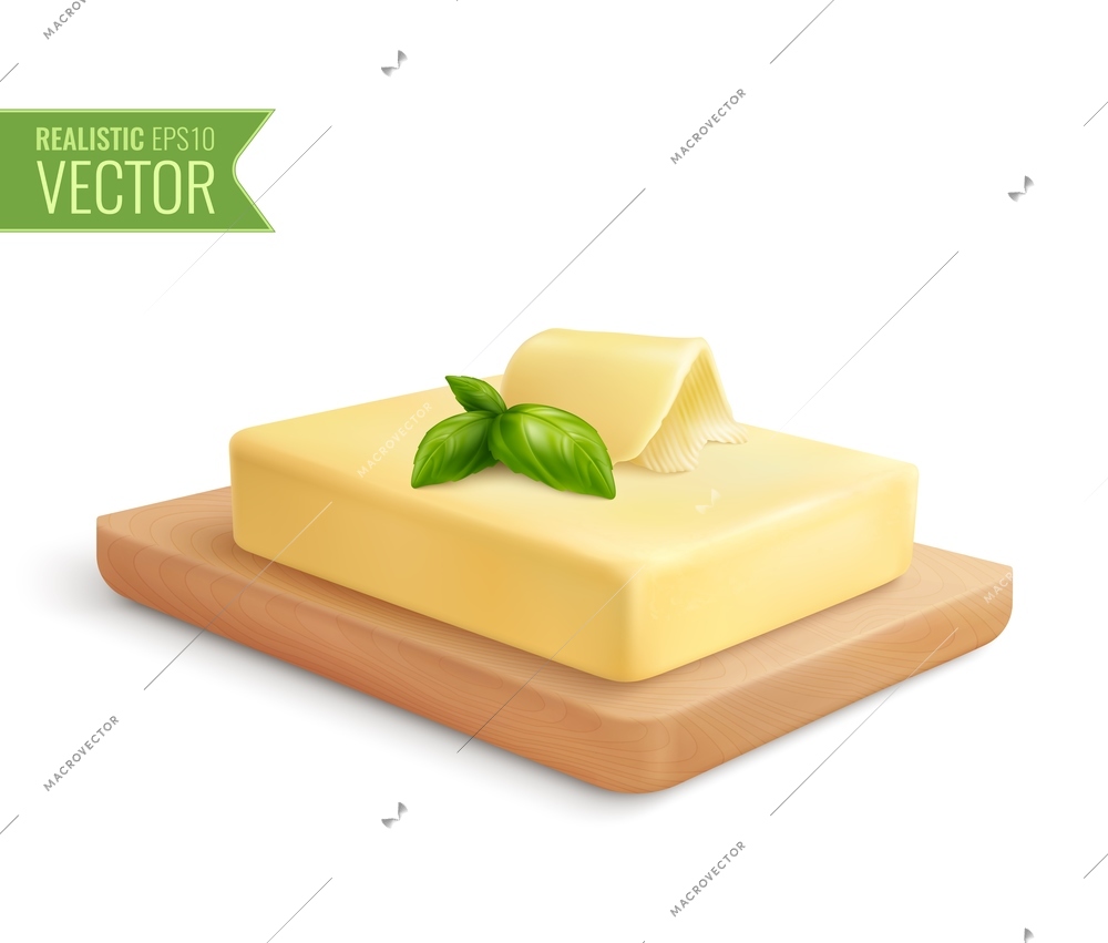 Realistic composition with butter stick on wooden cutting board vector illustration