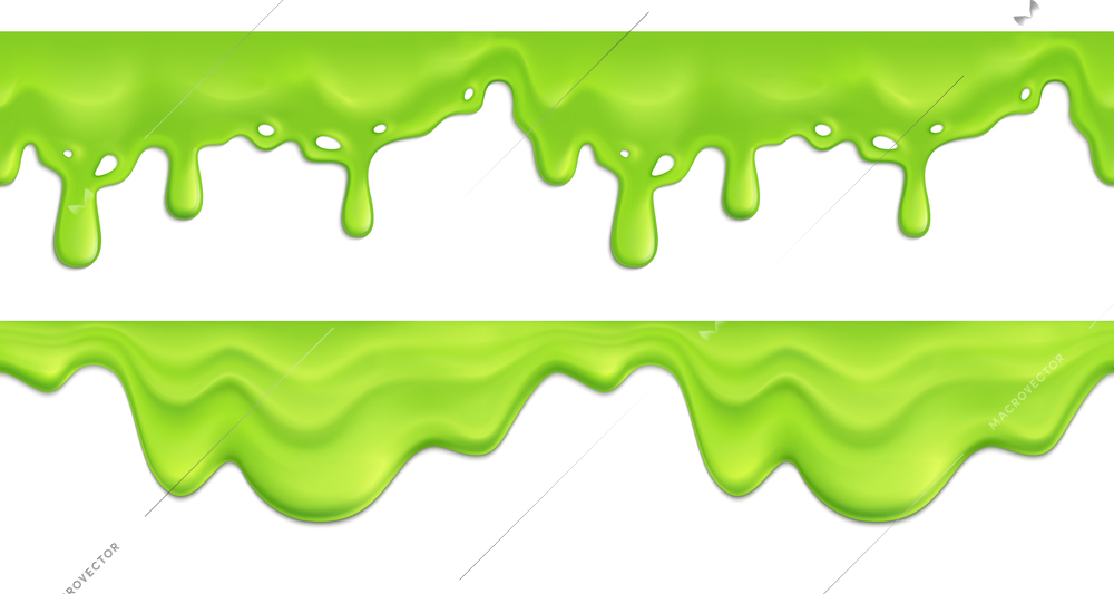 Realistic seamless pattern with green melting slime drips on white background vector illustration