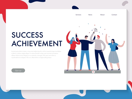 Flat design teamwork banner with people achieved success together vector illustration