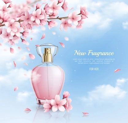 New perfume with sakura fragrance realistic background vector illustration