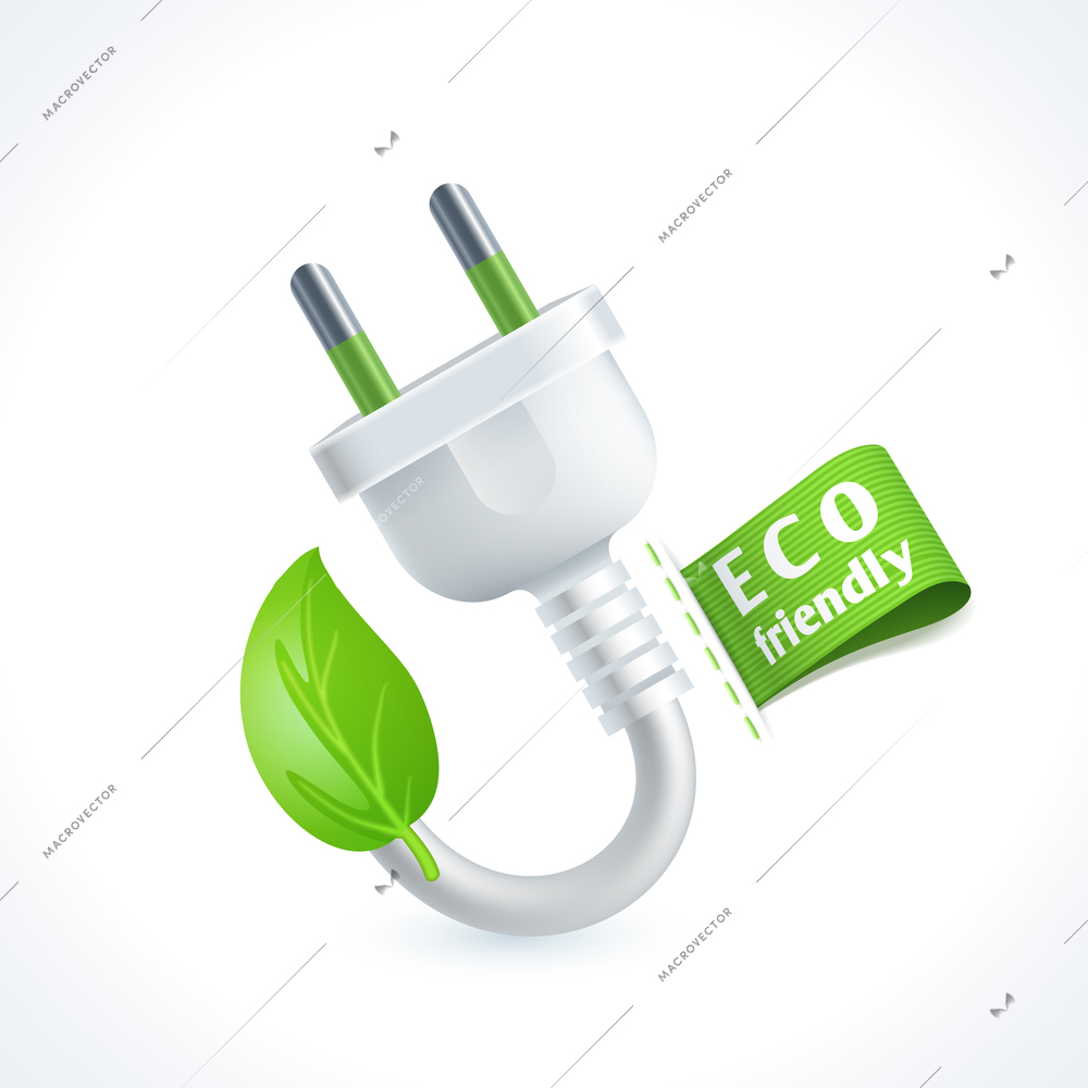 Ecology and waste plug symbol with eco friendly tag isolated on white background vector illustration