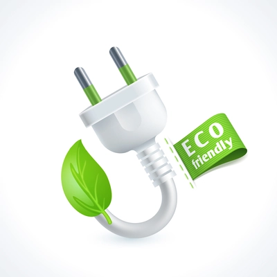 Ecology and waste plug symbol with eco friendly tag isolated on white background vector illustration