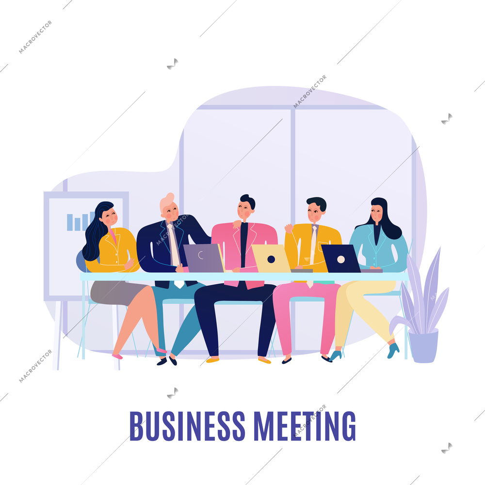 People communicating at business meeting flat vector illustration