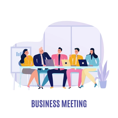 People communicating at business meeting flat vector illustration