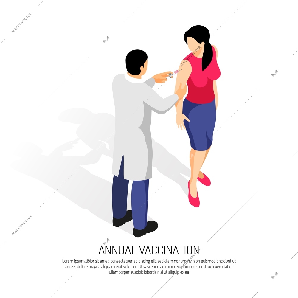 Doctor making a vaccine to a female patient vector illustration
