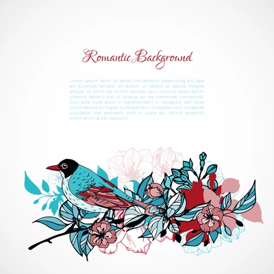 Floral romantic background with bird template vector illustration