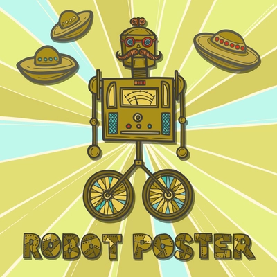 Hipster robot retro fashion humanoid design poster vector illustration