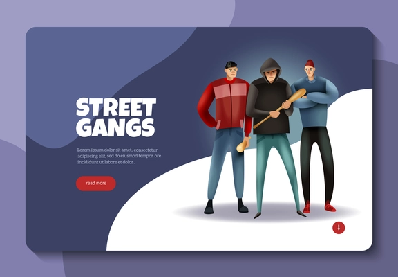 Social crime youth street gangs violence concept web banner design with read more button colorful vector illustration