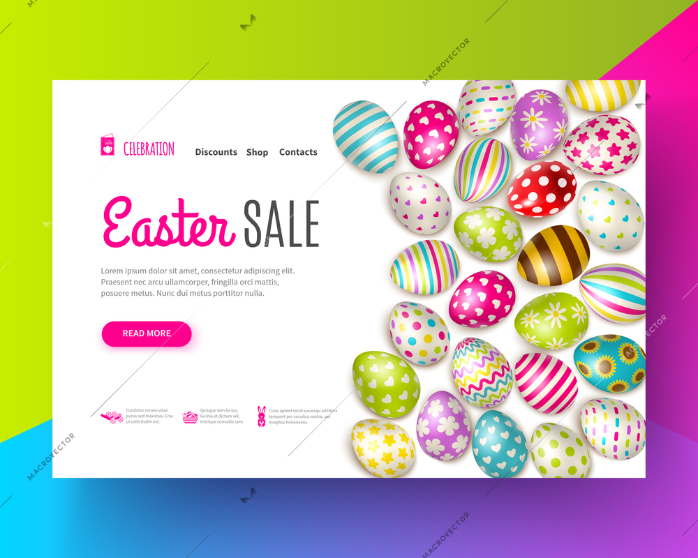 Easter sale banner decorated with various painted eggs on colorful background realistic vector illustration