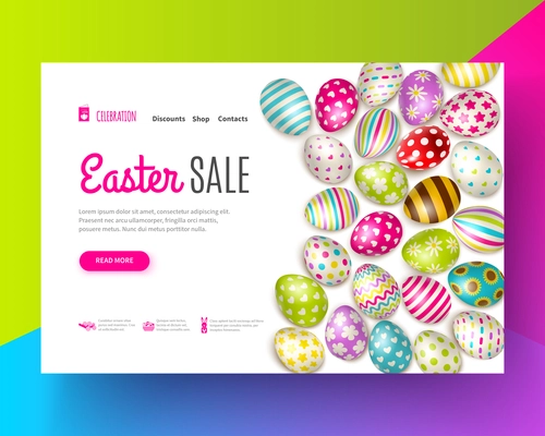 Easter sale banner decorated with various painted eggs on colorful background realistic vector illustration