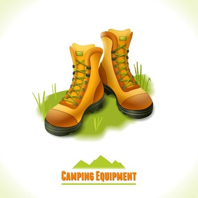 Camping summer outdoor activity concept equipment hiking boots symbol vector illustration.