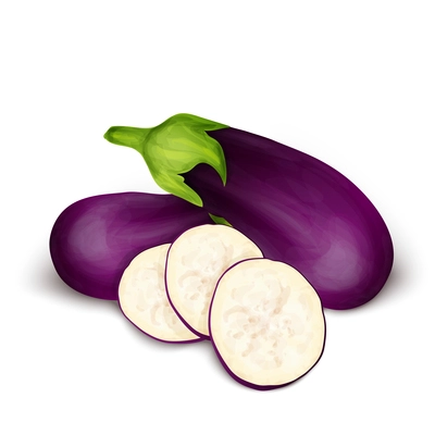 Vegetable organic food realistic eggplant aubergine isolated on white background vector illustration