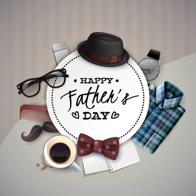 Happy Fathers Day Card With Mustache And Hat Stock Illustration