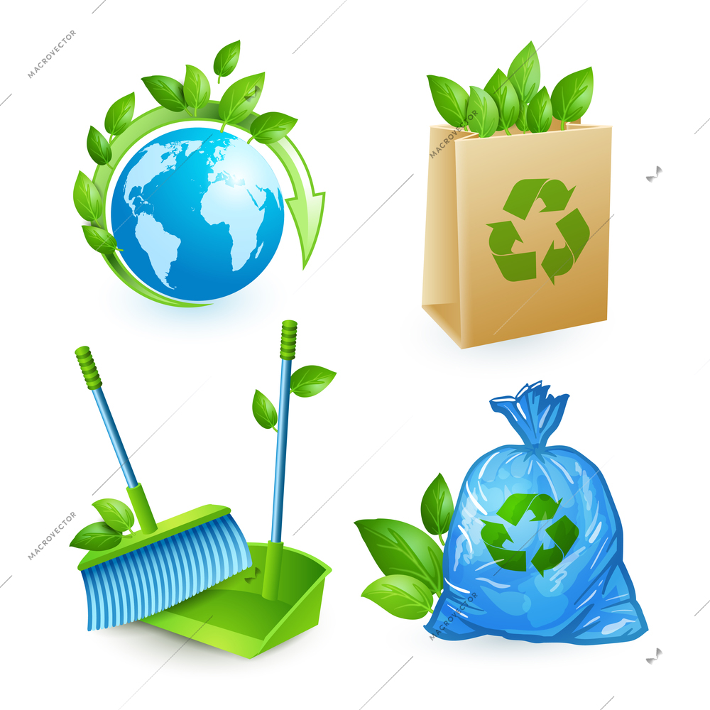 Ecology and waste icons set of trash recycling conservation isolated vector illustration