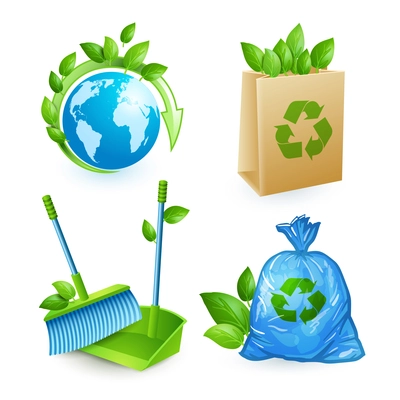 Ecology and waste icons set of trash recycling conservation isolated vector illustration