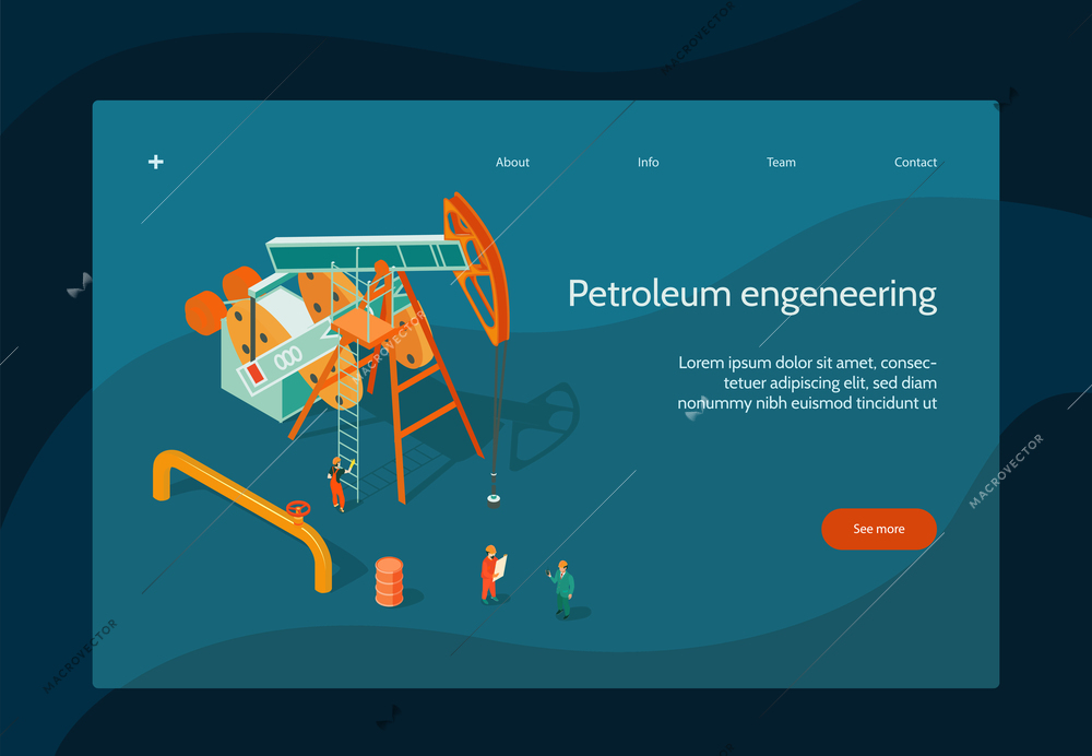 Oil industry page design with petroleum engineering symbols isometric vector illustration