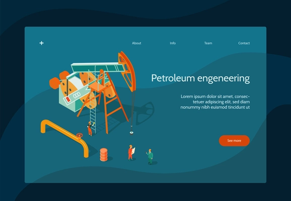 Oil industry page design with petroleum engineering symbols isometric vector illustration