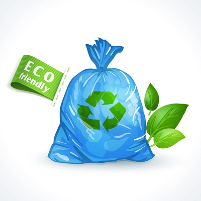 Ecology and waste global eco friendly plastic bag with recycling symbol isolated on white background vector illustration