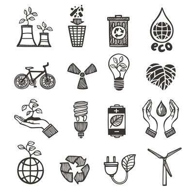 Ecology and waste icons set of plants garbage recycling isolated vector illustration