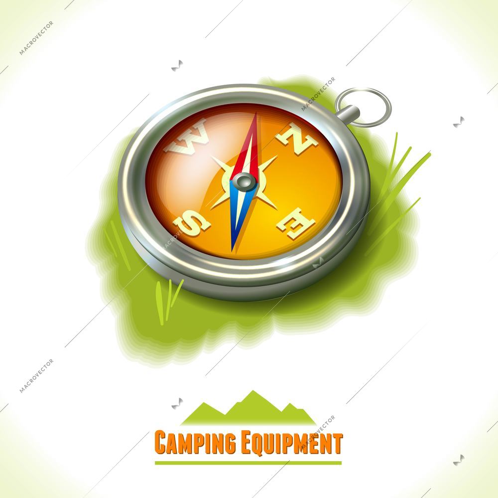 Camping summer outdoor activity equipment compass symbol vector illustration