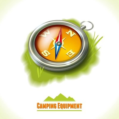 Camping summer outdoor activity equipment compass symbol vector illustration