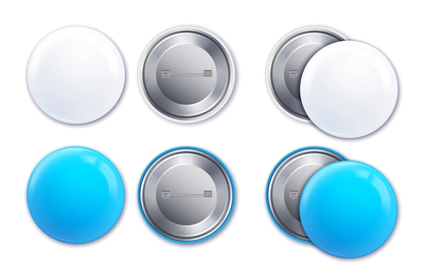 Light blue and white realistic mockup badge icon set in round shape vector illustration