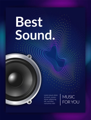 Realistic audio equipment sound for music promotional poster on dark background with wave texture vector illustration