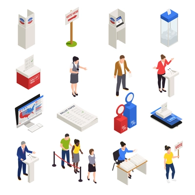 Elections and voting icons set isometric isolated vector illustration