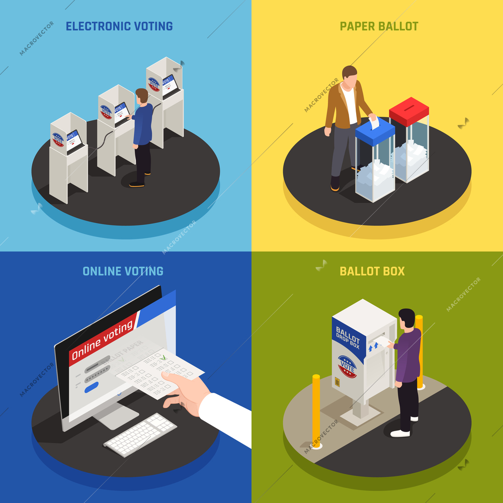 Elections and voting concept icons set with online voting symbols isometric isolated vector illustration