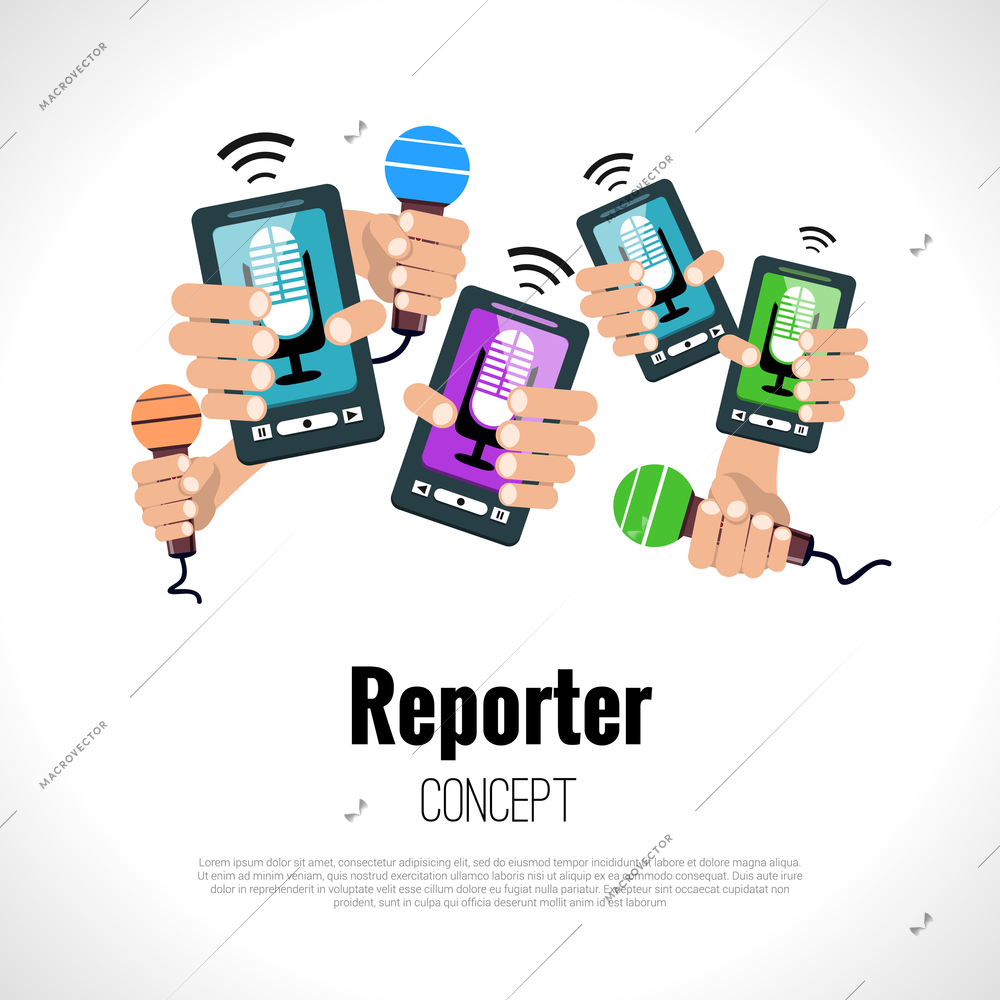 Journalist press conference media broadcasting reporter concept vector illustration