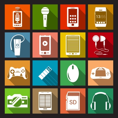 Gadget electronic equipment multimedia devices flat icons set isolated vector illustration.