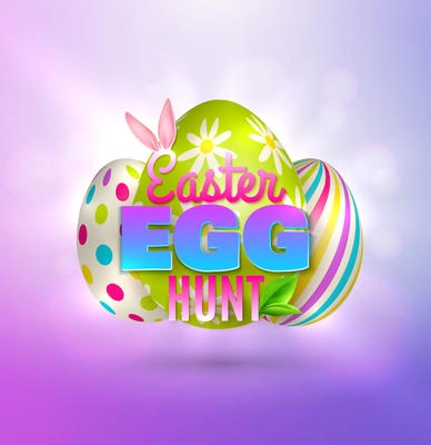 Easter background with colourful images of eastern eggs with editable ornate text and abstract background glow vector illustration