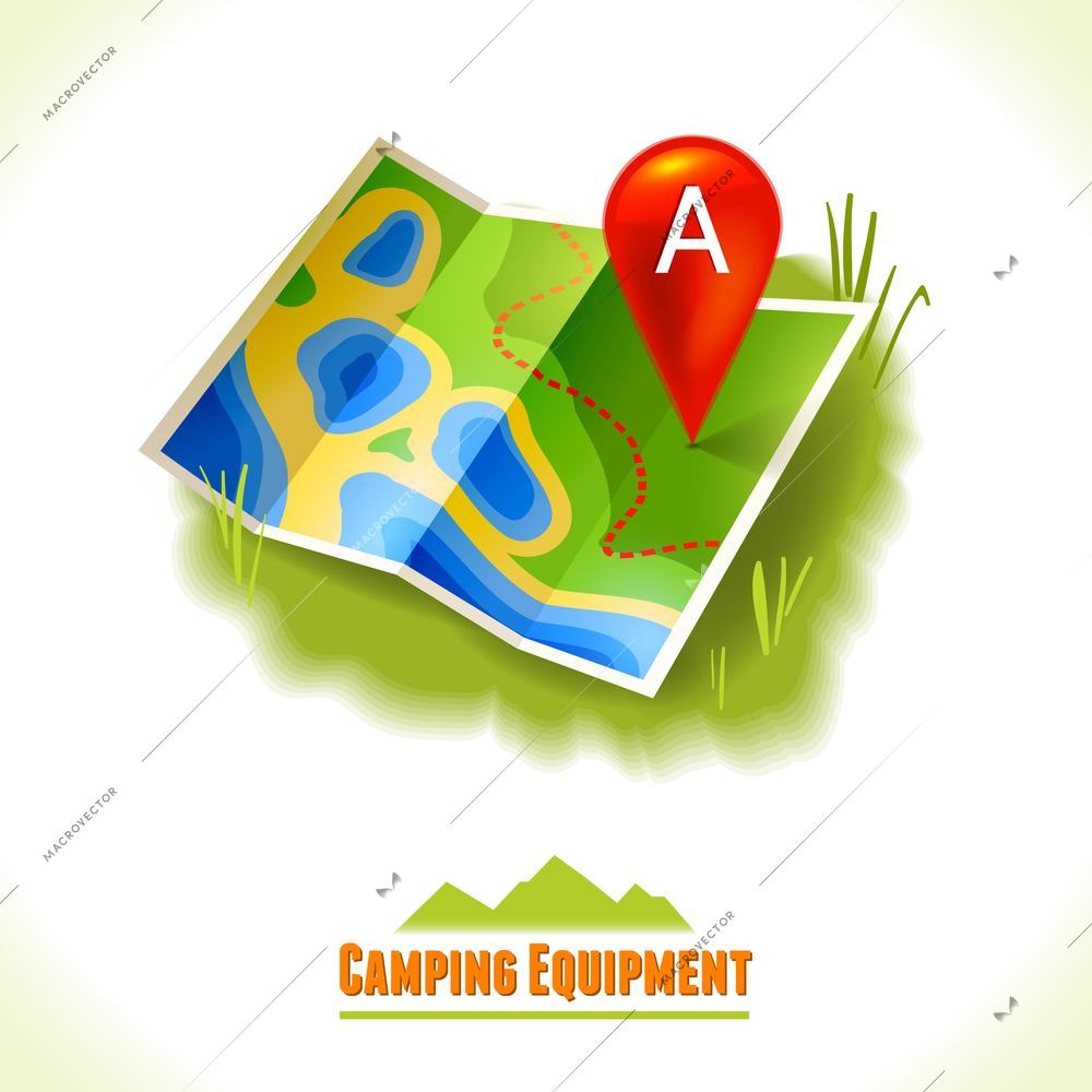 Camping summer outdoor activity concept equipment travel map symbol vector illustration.
