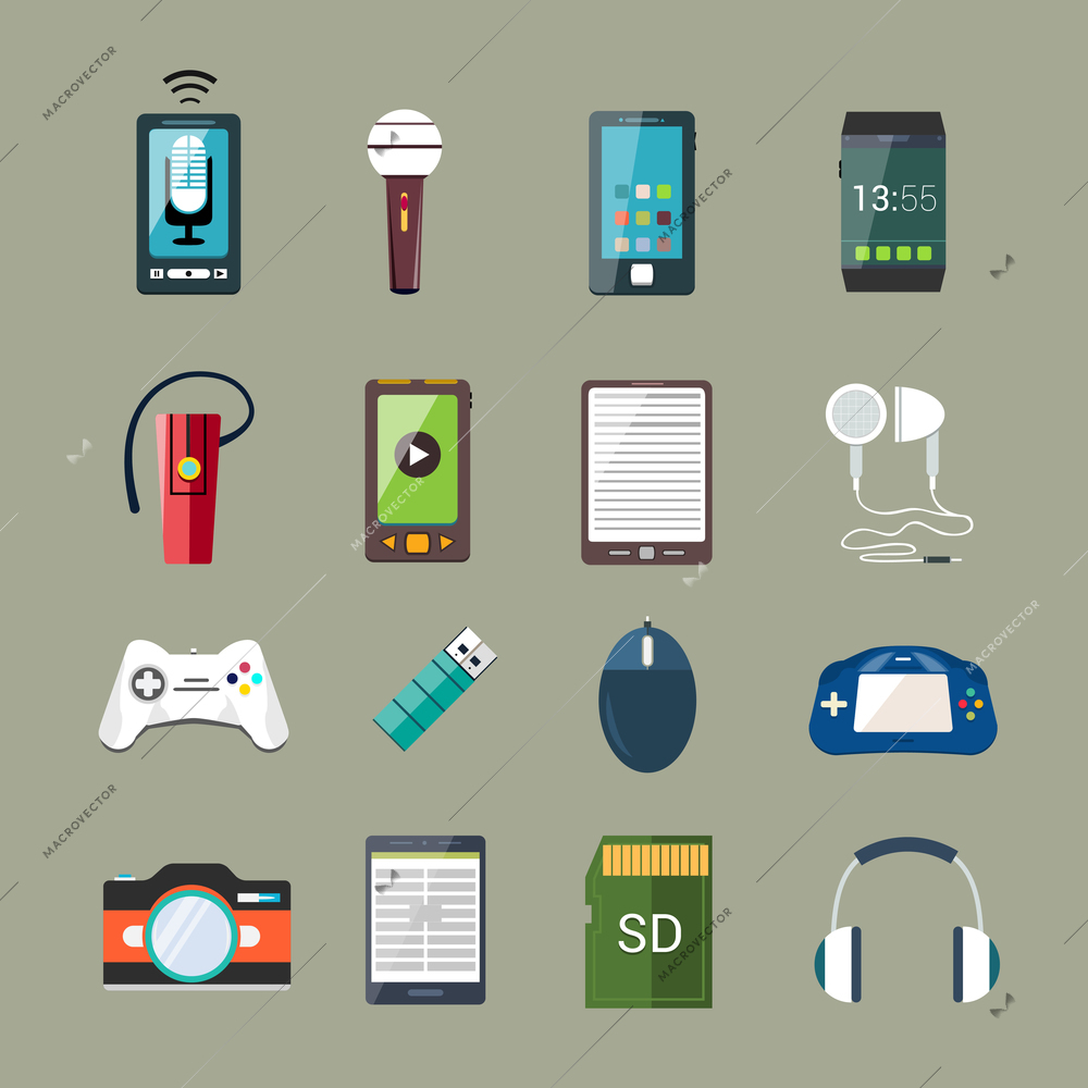 Gadget electronic equipment multimedia icons set isolated vector illustration