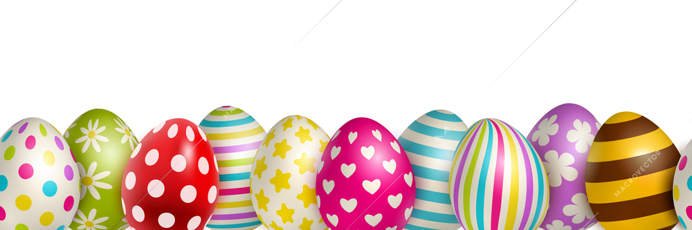 Traditional colored easter eggs with different ornaments on white background realistic vector illustration
