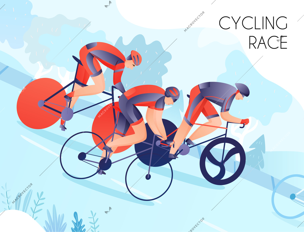 Group of bicyclists in bright sports wear during cycling race on nature background vector illustration
