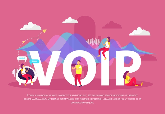 Voip flat background with people used voice over internet protocol service for communication in network vector illustration