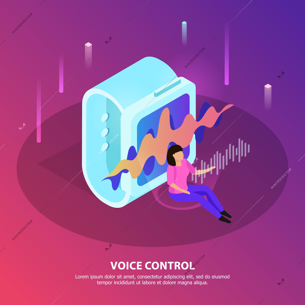 Voice control background with smart watches isometric icon as wearable device with voice control command application vector illustration