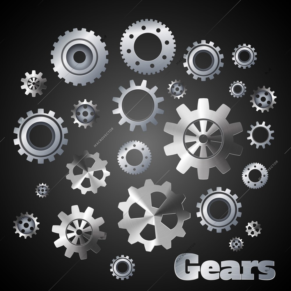 Metal cogwheel gears mechanisms industrial engineers poster vector illustration