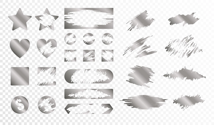 Scratch cards of different shape monochrome set isolated on transparent background flat vector illustration